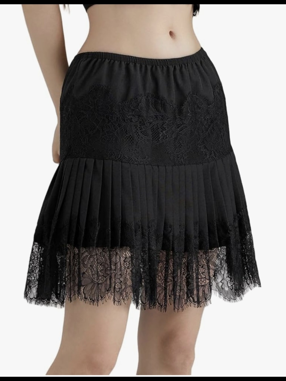 Black Lace Pleated Women's Skirt